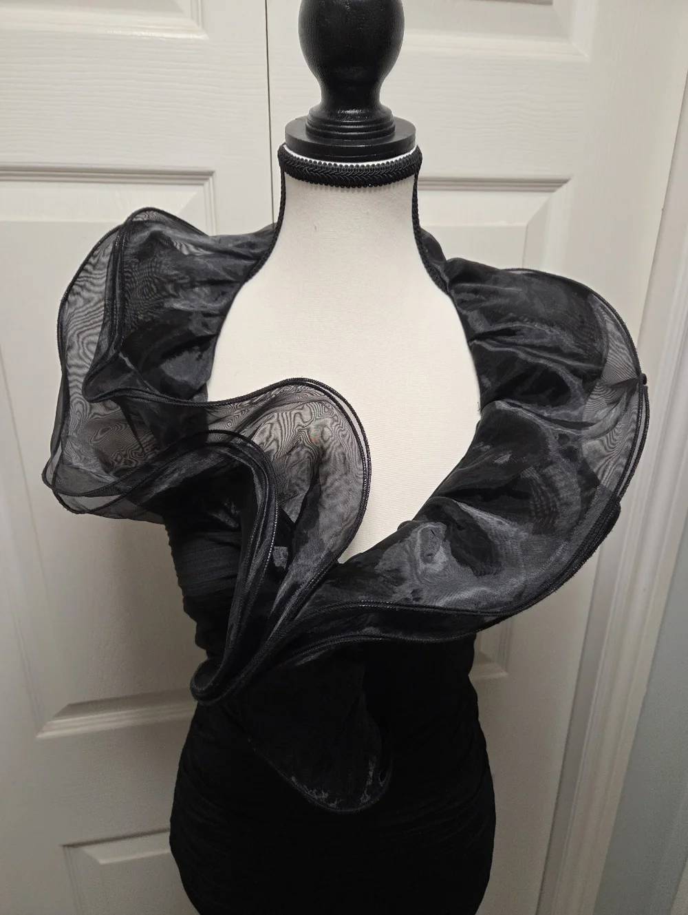 Statement Ruffled Organza Neck Backless Ruched Mini Dress - Picture 2 of 7